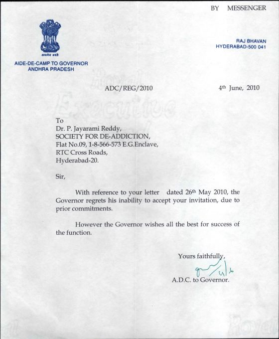 Letter from the Governor of A.P.