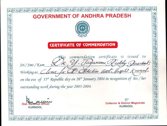 Government of A.P. Certificate of Commendation, 2004